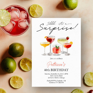 Watercolor Cocktail Surprise 40th Birthday Invitation