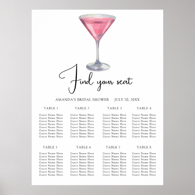 Watercolor Cocktail Wedding seating chart (Front)