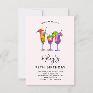 Watercolor Cocktails 79th Birthday Party Invitation