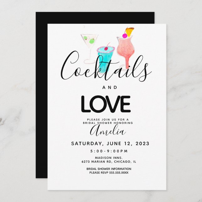 Watercolor Cocktails Art Bridal Shower Invitation (Front/Back)