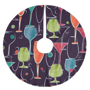 Watercolor cocktails, colourful vintage pattern. brushed polyester tree skirt