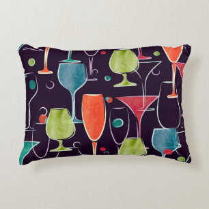 Watercolor cocktails, colourful vintage pattern. decorative cushion