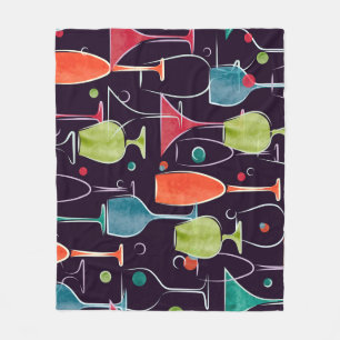Watercolor cocktails, colourful vintage pattern. fleece blanket