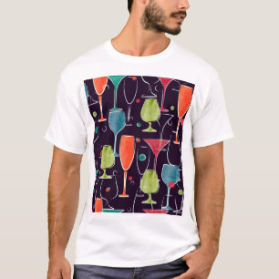 Watercolor cocktails, colourful vintage pattern. T-Shirt