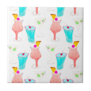 Watercolor Cocktails Drink Pattern Bar Club  Ceramic Tile
