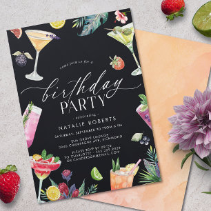 Watercolor Cocktails   Fun Any Age Womens Birthday Invitation