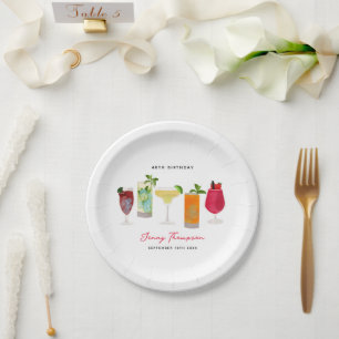 Watercolor Cocktails Party Drinks Birthday Party Paper Plate