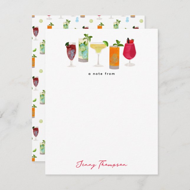 Watercolor Cocktails & Party Drinks Custom Card (Front/Back)