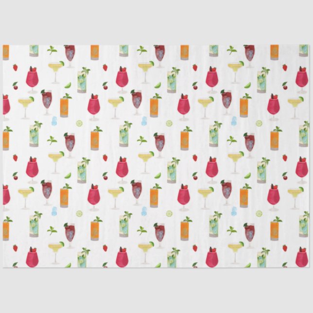 Watercolor Cocktails & Party Drinks Tissue Paper (Front)