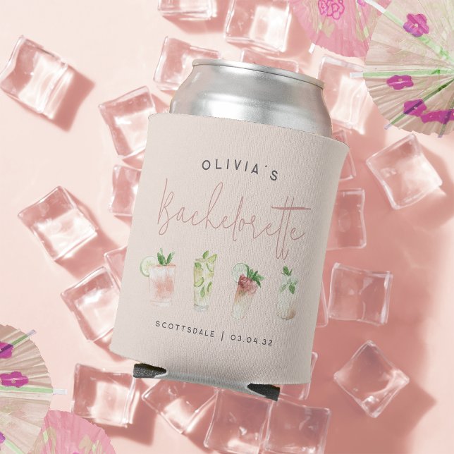 Watercolor Cocktails Personalised Bachelorette Can Cooler (Creator Uploaded)