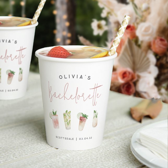 Watercolor Cocktails Personalised Bachelorette Paper Cups (Creator Uploaded)