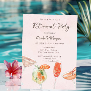 Watercolor Cocktails Pink Retirement  Invitation