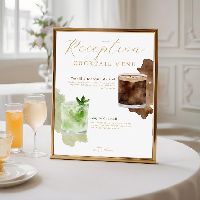 Watercolor Cocktails Wedding Reception Drink Menu Poster (Watercolor Cocktails Wedding Reception Drink Menu Poster)