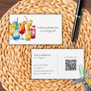 Watercolor Cocktails with QR Code Business Card