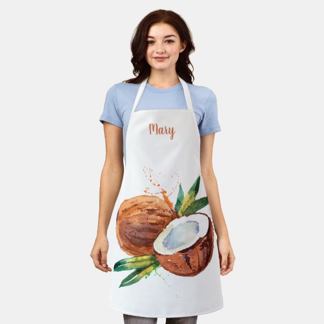 Watercolor Coconut Customisable Apron (Worn)
