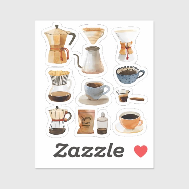 Watercolor Coffee Brewing Tools & Aesthetic Coffee (Sheet)