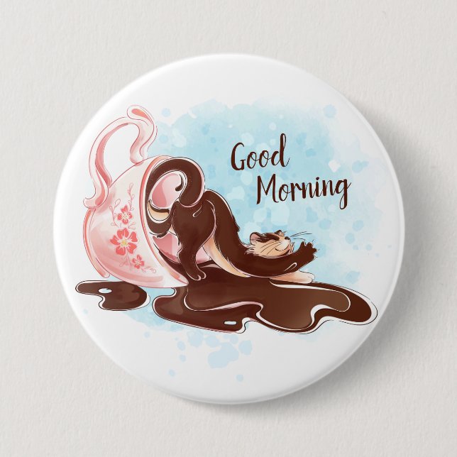 Watercolor Coffee Cat 7.5 Cm Round Badge (Front)