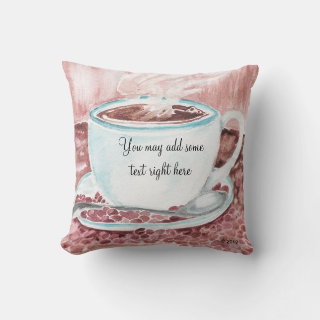 Watercolor Coffee Cup Pillow (Front)