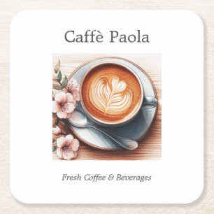 Watercolor coffee cup square paper coaster