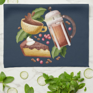 Watercolor Coffee Dessert Cake Kitchen Tea Towel