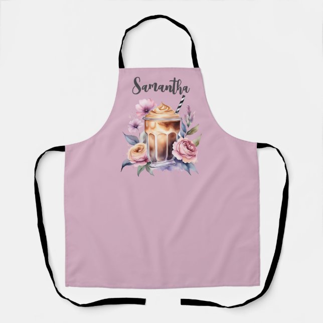 Watercolor Coffee Flowers Apron (Front)