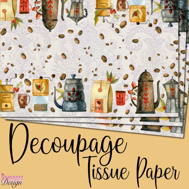 Watercolor coffee grinder pot mug beans lace tissue paper (Creator Uploaded)