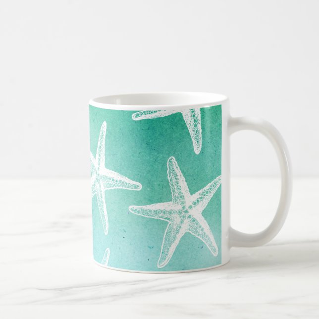 Watercolor Coffee Mug - Starfish Teal (Right)