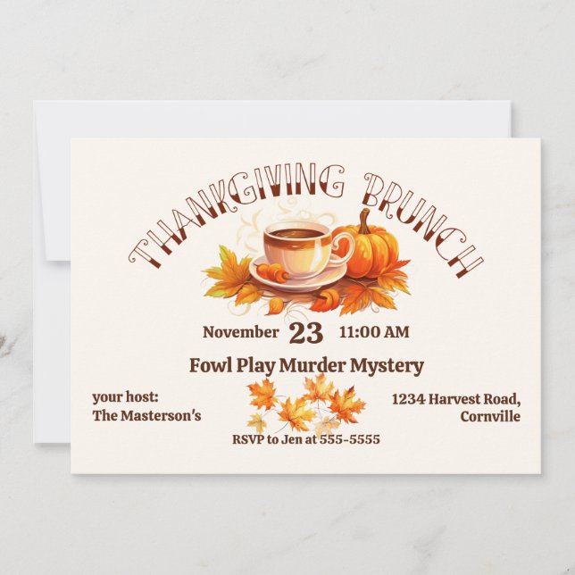 Watercolor Coffee Thanksgiving Brunch Invitation (Front)