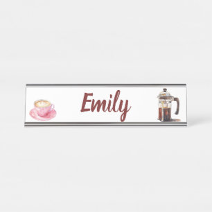 Watercolor Coffee Time Name Desk Name Plate