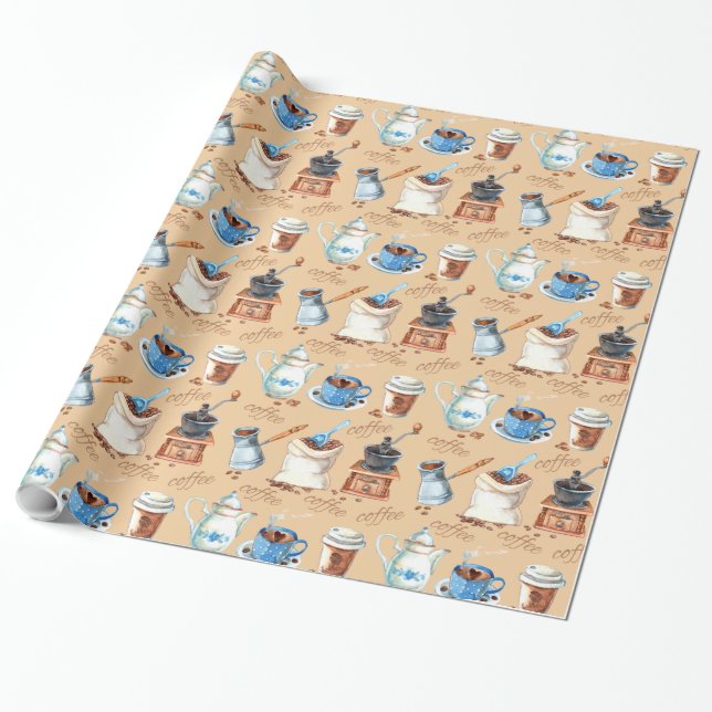 Watercolor Coffee Wrapping Paper (Unrolled)