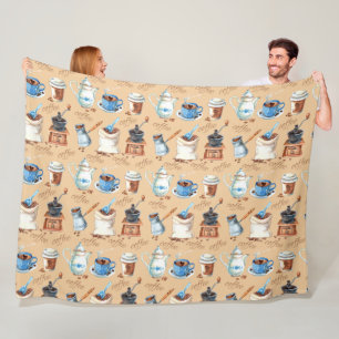 Watercolor Coffee Wrapping Paper Fleece Blanket