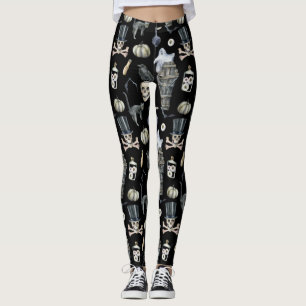 Watercolor coffin ghost skeletons leggings