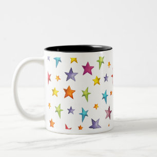 Watercolor color stars Two-Tone coffee mug