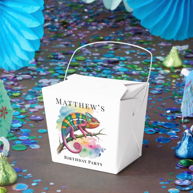 Watercolor Colorful Chameleon Birthday Party Favour Box (Party)