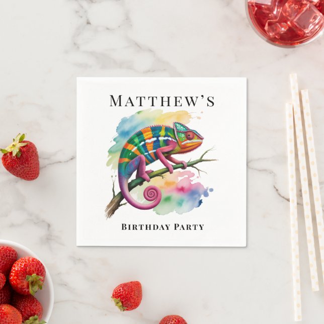 Watercolor Colorful Chameleon Birthday Party Napkin (Insitu)