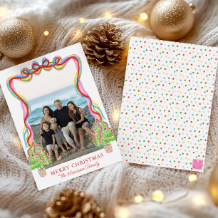 Watercolor Colorful Confetti Christmas Trees Photo Holiday Card