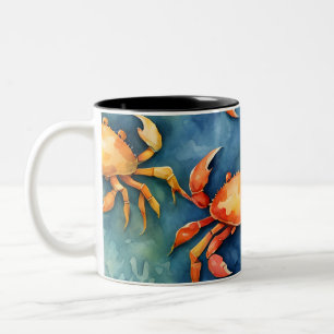 Watercolor Colorful Crabs & Sea Coral Coastal Two-Tone Coffee Mug