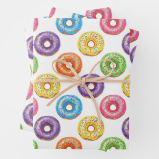 Watercolor Colorful Donuts with Sprinkles  Wrapping Paper Sheet