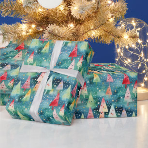 Watercolor Colorful Festive Rainbow Christmas Tree Wrapping Paper