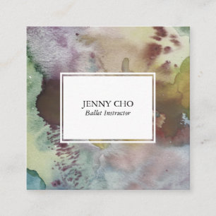 Watercolor colorful textured painting muted fog square business card