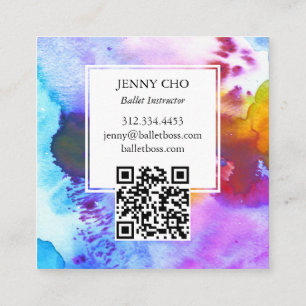 Watercolor Colorful Vivid Textured QR Code Square Business Card
