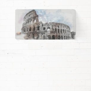 Watercolor Colosseum Banner – Rome Italy Landmark 