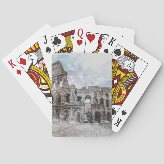 Watercolor Colosseum Poker Cards – Artistic Rome  (Back)