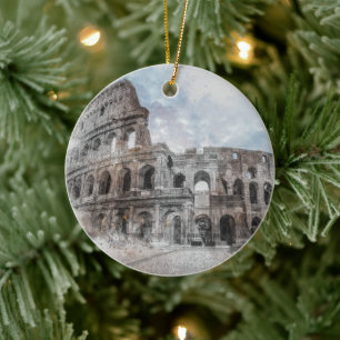 Watercolor Colosseum Rome Italy Ceramic Ornament