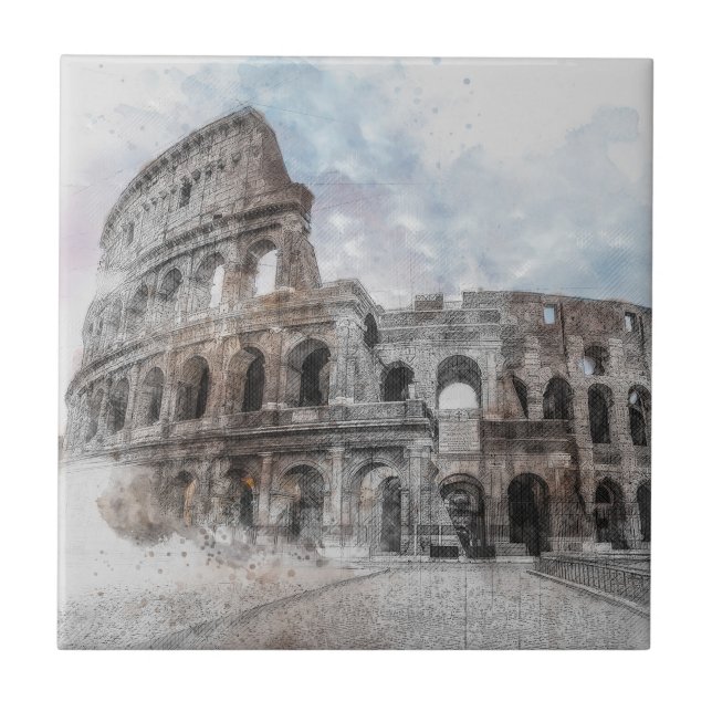 Watercolor Colosseum Rome Italy Ceramic Tile  (Front)