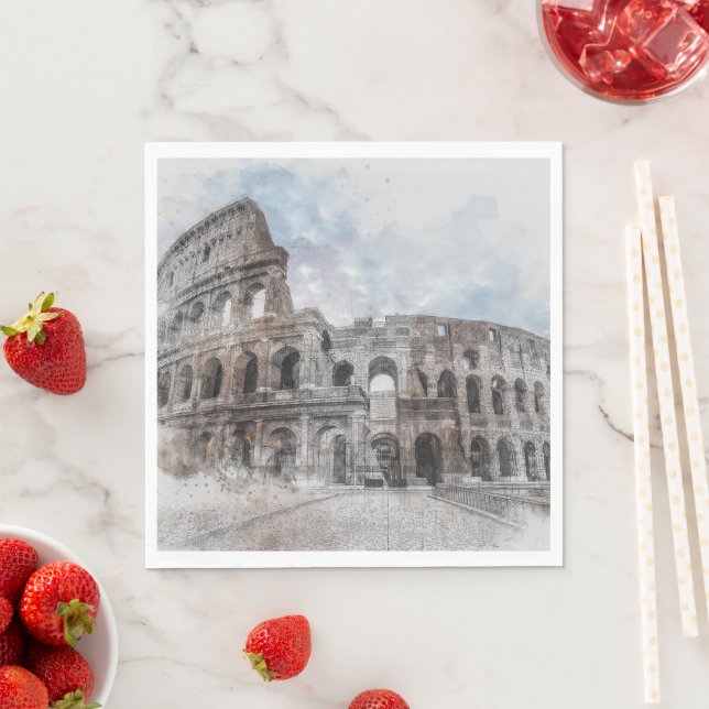 Watercolor Colosseum Rome Italy Napkin (Insitu)