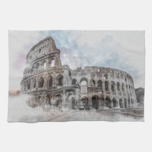 Watercolor Colosseum Rome Italy Tea Towel (Horizontal)