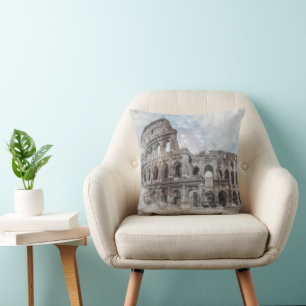 Watercolor Colosseum Rome Italy Throw Pillow