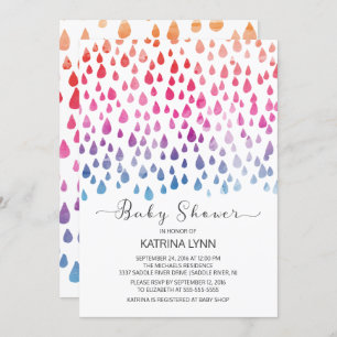 Watercolor Colour Raindrop Neutral Baby Shower Invitation