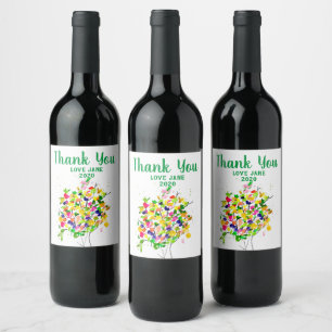 Watercolor colourful abstract tree wine label